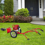 49CC 2 Stroke Walk-Behind Lawn Mower Brush Mower with Wheels 1.8Kw Gasoline Hand Push Grass Trimmer for Orchards Vegetable Fields Gardens Lawns, 3 Functions