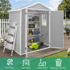 Seizeen 6x4.4ft Resin Shed with Floor, Waterproof Outdoor Plastic Shed w/Lockable Doors, Window & Vents, Outdoor Storage Shed for Storing Lawn Mower, Patio Furniture, Tools, Bike (Light Gray)