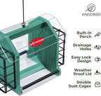 Kingsyard Hopper Bird Feeder for Outdoors Hanging, Recycled Plastic Double Suet Feeder with Clear View Windows, 3 LBS Seed, Cardinal Woodpecker Bluebird Feeder, Green