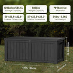120 Gallon Deck Box,Resin Outdoor Storage Box with Lockable for Patio Furniture, Pool Tools, Garden Tools Waterproof Outside Storage Box (Black)