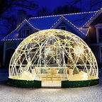 12FT Garden Dome Tent, Geodesic Dome Greenhouse with PVC Clear Cover, Waterproof Garden Bubble Dome Tent House with 2 x 10M Light Strings for Outdoor, Patio, Backyard, Party (Green Edge, 10FT/3M)