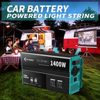 Power Inverters 12V DC to 110V AC Converter for Vehicles USB-C/PD 25W Fast Charging Ports Car Charger Adapter with a Cigarette Lighter Ports Plug Outlet (Modified sine wave-1400W)