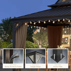 10'x12' Hardtop Aluminum Gazebo, Permanent Outdoor Canopy with Galvanized Steel Double Roof Heavy Duty Pavilion with Curtains and Netting for Garden Patio Lawn Deck