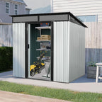 6X5 FT Outdoor Storage Shed, Waterproof Metal Garden Sheds with Lockable Door, Steel Tool Storage Buildings Shed & Outdoor Storage House for Garden, Backyard, Patio, Lawn, Trash Cans(White + Black)