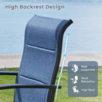 VICLLAX Outdoor Dining Set for 8, Outdoor Furniture Includes 60" Round Patio Table and Swivel Padded Chairs, Black Tabletop and Blue Fabric