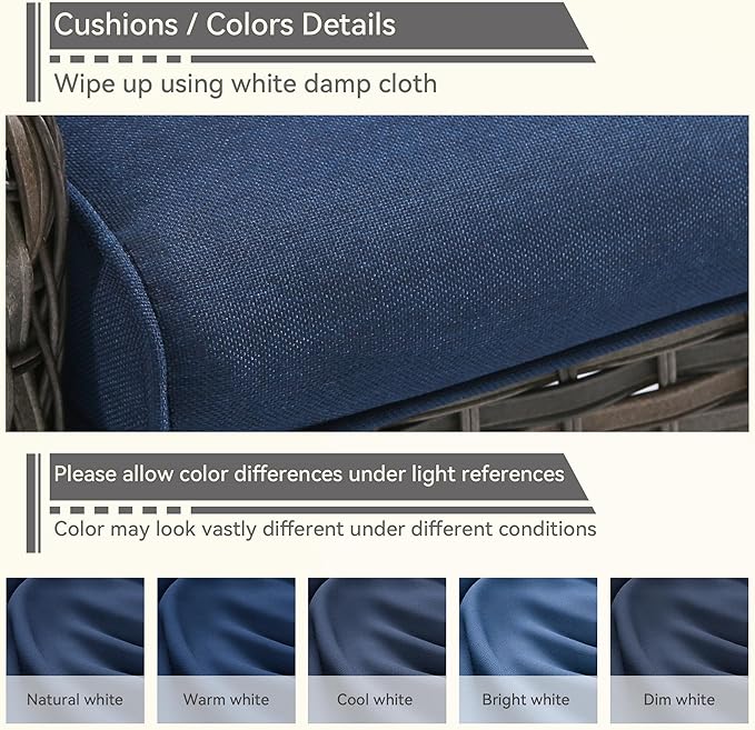 Patio Furniture Set 3 Pieces-Patio Chairs Set of 2 and A Side Table with Thick Cushions and All-Weather PE Wicker for Garden, Patio and Porch, Navy