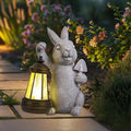 Rabbit Statue Garden Ornaments Art Outdoor Decoration with Solar Powered LED Lights Decor for Patio,Balcony,Yard, Mum Birthday Gifts, Garden Gifts for Women