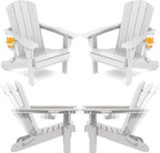 SERWALL Folding Adirondack Chair Set of 4, Reclining Adirondack Chair with 3 Recline Positions, All Weather HDPE Outdoor Adirondack, White