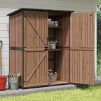 Outdoor Storage Shed with Floor, Waterproof Storage Cabinet with Metal Frame, Adjustable Shelves, Garden Shed for Backyard Garden Patio Lawn - Dark Brown