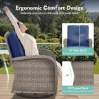 Outdoor Swivel Glider Rocker Chairs Set of 4 - Wicker Patio Furniture Set All Weather Patio Conversatio Sets with 2 Tempered Glass Side Table for Deck Backyard - Grey Wicker Blue Cushion
