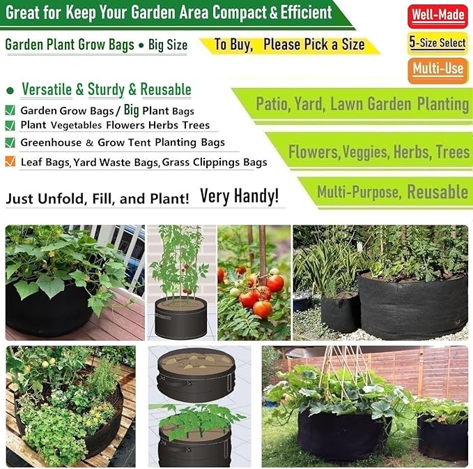 3-Pack 20 Gallon Thickened Plant Grow Bags Large (22x12 in) Heavy Duty Garden Bag Fabric Plant Pots for Tomato,Potato Planter,Flower Pots,Herbs Veggies Planting,Barrel Planter,Yard Waste Bag,Leaf Bags