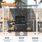MEISSALIVVE 8' x 8' Wall Mounted Gazebo, Outdoor BBQ Grill Gazebo with Side Shelf, Lean to Metal Awnings with Sloped Roof, Heavy Duty Pergola for Backyard, Deck, White