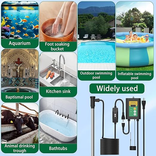 1500W Titanium Fully Submersible Portable Electric Immersion Large Pool & Hot Tub Water Heater with LCD Thermostat & GFCI Leakage Protection, Ideal for Baptistry, Bathtub, Bucket, Swimming Pool (GY)