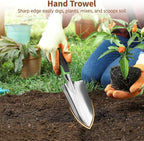 LASZOLA 3 Piece Garden Tool Set Include Hand Trowel Rake and Transplant Shovel for Women, Indoor Heavy Duty Small Spade Kit with Ergonomic Handle to Weed and Loosen, for Mom and Plant Beginner, Green