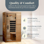 DYNAMIC SAUNAS Elite 1 Person Compact Ultra Low EMF FAR Infrared Sauna with Red Light Therapy & Bluetooth Speakers - Personal Indoor for Home & Gym