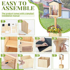 Wooden Library Box Outdoor Library, Double Outdoor Box Storage with Floor Plugs and Small Flower Fence for DIY, Community, Literature, School(Natural Wood,Steepletop)