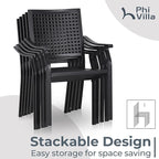 PHI VILLA 7 Pieces Outdoor Round Dining Set for 6, Large Wrought Iron Dining Table with Umbrella Hole & Stackable Metal Chairs, Dining Furniture Set for Patio, Deck, Yard, Porch