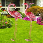 Natelf Pink Flamingo Yard Decorations, Metal Garden Statues and Sculptures, Standing Bird Lawn Ornaments for Patio Backyard Pond Decorations Set of 2