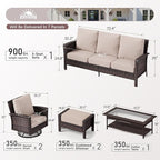 6 Piece Patio Furniture Set with Swivel Chairs, High Back Wicker Rattan Sofa with Extra Thick Cushion, Coffee Table and Ottoman, Outdoor Conversation Set for Backyard Deck,Beige