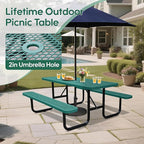 6FT Outdoor Picnic Tables,Heavy-Duty Metal Rectangular Picnic Table,Expanded Metal Commercial-Grade Table with 2 Benches & Umbrella Hole,Waterproof Coating Beach Table for Patio,Garden, Backyard