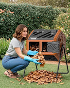 THEGROW'ING Updated 43 Gallon Outdoor Compost Bin. with Thermometer, Fast to Assemble. Tumbling Design, Dual Chambers. Rotating Function, Ideal for Outside, Backyard, Garden, Yard. Orange.