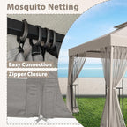 EAGLE PEAK 10x10 Patio Gazebo with Mesh Netting, Double Roof Outdoor Pavilion with Corner Shelves for Lawn, Deck, Garden and Backyard, Beige