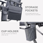 EVER ADVANCED Heated Oversized Folding Rocking Camping Chair, Heating Padded Portable Rocker Chair for Patio, Lawn and Outdoors, Heavy Duty Hard Armchair for Adults Supports 400lbs, Grey