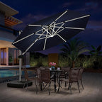 PURPLE LEAF 11ft Solar powered LED Patio Umbrella Outdoor Round Umbrellas Large Cantilever Umbrella with LED lights Windproof Offset Umbrellas Sun Umbrella for Garden Deck Pool Patio, Navy Blue