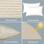 LVTXIII Outdoor/Indoor Lumbar Pillows, Decorative Patio Lumbar Cushions, Fluffy Water Repellent Garden Cushions for Home Patio Coach Sofa Use, 12×20 Inch, Pack of 2, Stripe Beige