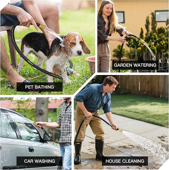Garden Hose 5/8" x 25ft - Heavy Duty Rubber Water Hose 600 PSI Burst Pressure, No Kink & Durable Flexible Hose for Yard, Car Wash, Pets Black
