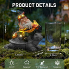 Solar Gnome on Turtle Statue Light, Weatherproof Resin Garden Decor Auto On/Off - Whimsical Night Glow for Fairy Garden & Yard