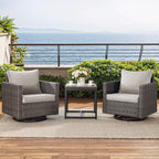 Rilyson Outdoor Patio Swivel Rocker Chairs - 3 Piece Wicker Patio Furniture Bistro Swivel Rocking Chairs Set with Comfortable Cushions,Sturdy Metal Frame and Side Table for Porch Deck(Brown/Beige)