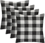 RSH DECOR: Square Throw Pillows Set of 4 | 17” x 17” | All-Weather Spun Fabric | Water and Fade-Resistant | Outdoor Accent Pillows for Patio Furniture | Black Buffalo Plaid