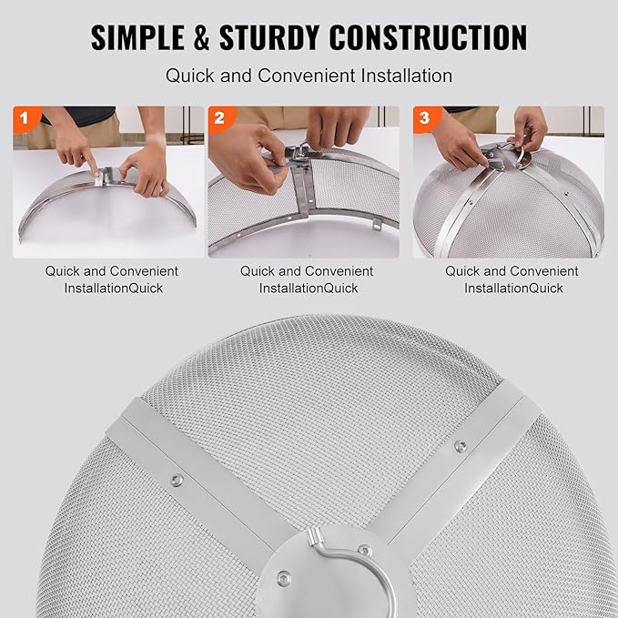 Fire Pit Spark Screen Round 20", Reinforced Heavy Duty Steel Metal Cover, Outdoor Firepit Lid, Easy-Opening Top Screen Covers Round with Ring Handle for Outdoor Patio Fire Pits Backyard