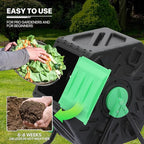 MoNiBloom 17 Gallon Single Compost Tumbler, BPA Free Outdoor Light Weight Compost Bin w/Sliding Door, All-Season Fast Working Rotating Chamber Composters for Garden Patio