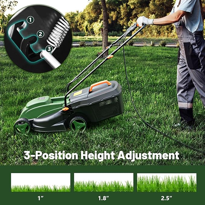 Goplus Lawn Mower, Electric Lawn Mowers with Grass Collection Box, 10 AMP Motor, 13" Cutting Deck, 3 Adjustable Cutting Positions, Walk-Behind Small Corded Lawnmower for Garden Farm Yard