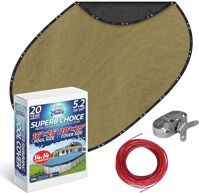 Winter Swimming Pool Cover for 16 ft x 25 ft Aboveground Oval Pool Size, Superb Choice Series, Solid Material, Color - Camel, Pool Cover Choice 311625-4CHOICE