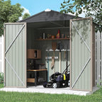 Flamaker 6x4 FT Storage Shed Waterproof Metal Garden Shed with Lockable Door Utility Tool Shed Outdoor Storage for Backyard, Patio and Lawn, Brown