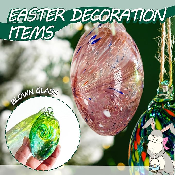 6PCS Hand Blown Glass Egg Ornaments Colorful Hanging Ornament Balls Gazing Ball Friendship Ball Decor for Garden Patio Window Christmas Tree