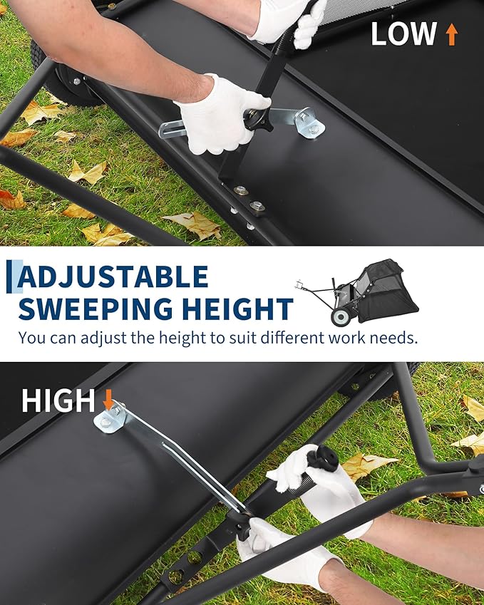 48" Lawn Sweeper Tow Behind, Heavy Duty Yard Sweeper Pull Behind with 25 Cu.Ft Large Hopper & Adjustable Sweeping Height, Universal Leaf Grass Collector for Tractor ATV UTV, Black