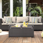 RELAX4LIFE 34-Gallon Outdoor Storage Box - Wicker Rattan Deck Box w/Seat Cushion, Waterproof Liner & Side Handles for Pillows, Patio Cushions, Pool Supplies, Garden Tools, Porch Outdoor Storage Bench