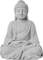 TOETOL Zen Garden Asian Buddha Statue Outdoor Indoor Yard Decor 20” High Patio Deck Sculptures Magnesium Oxide Stone Grey Home Entryway Hallway