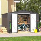 AECOJOY Shed 8' x 10' Outdoor Storage Metal Shed, Dark Grey Steel Yard Shed with Design of Lockable Doors, Utility and Tool Storage for Garden, Backyard, Patio, Outside use