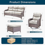 Luxury High Back Outdoor Furniture with 6-Inch Thick Cushions, Patio Furniture Set with Swivel Chairs, 5 PCS Wicker Conversation Set for Porch, Balcony, Deck and Yard
