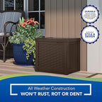 Suncast Small Outdoor Storage Box - 22 Gallon Java Resin Outdoor Deck Box, Flat-Lid Bench Seating, Patio Storage Bin Container for Organizing Tools, Cushions for Porch, Deck, Pool, & Garden