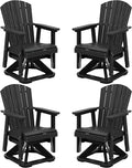 SERWALL Adirondack Swivel Glider Chair, HDPE Swivel Glider Set of 4 for Outdoor, All-Weather Glider Rocking Chair for Porch, Balcony, Black