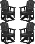 SERWALL Adirondack Swivel Glider Chair, HDPE Swivel Glider Set of 4 for Outdoor, All-Weather Glider Rocking Chair for Porch, Balcony, Black