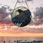 Stained Glass Window Hanging - Black Crow Big Wings Suncatcher for Doors Garden Patio Bird Sun Catchers Decor Christmas Mother's Day Birthday Gifts for Women Men Mom Nana Friend 6.3 in