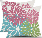 DFXSZ Outdoor Throw Pillow Covers 18x18 Inch Set of 2 Waterproof Spring Summer Geometric Elegant Pink Blue Green Outdoor Easter Pillow Covers for Patio Funiture Garden Couch 168B18