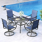 MFSTUDIO Outdoor Swivel Patio Dining Chairs Set of 4, High Back Breathable Textilene Patio Chairs for Balcony, Backyad, Deck, Garden (Navy Fabric,Black Frame)